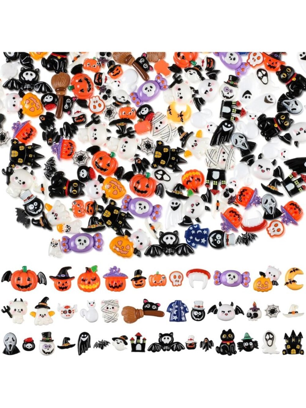 200 Pcs Halloween Resin Charms for Crafts, Jewelry Making, DIY Supplies